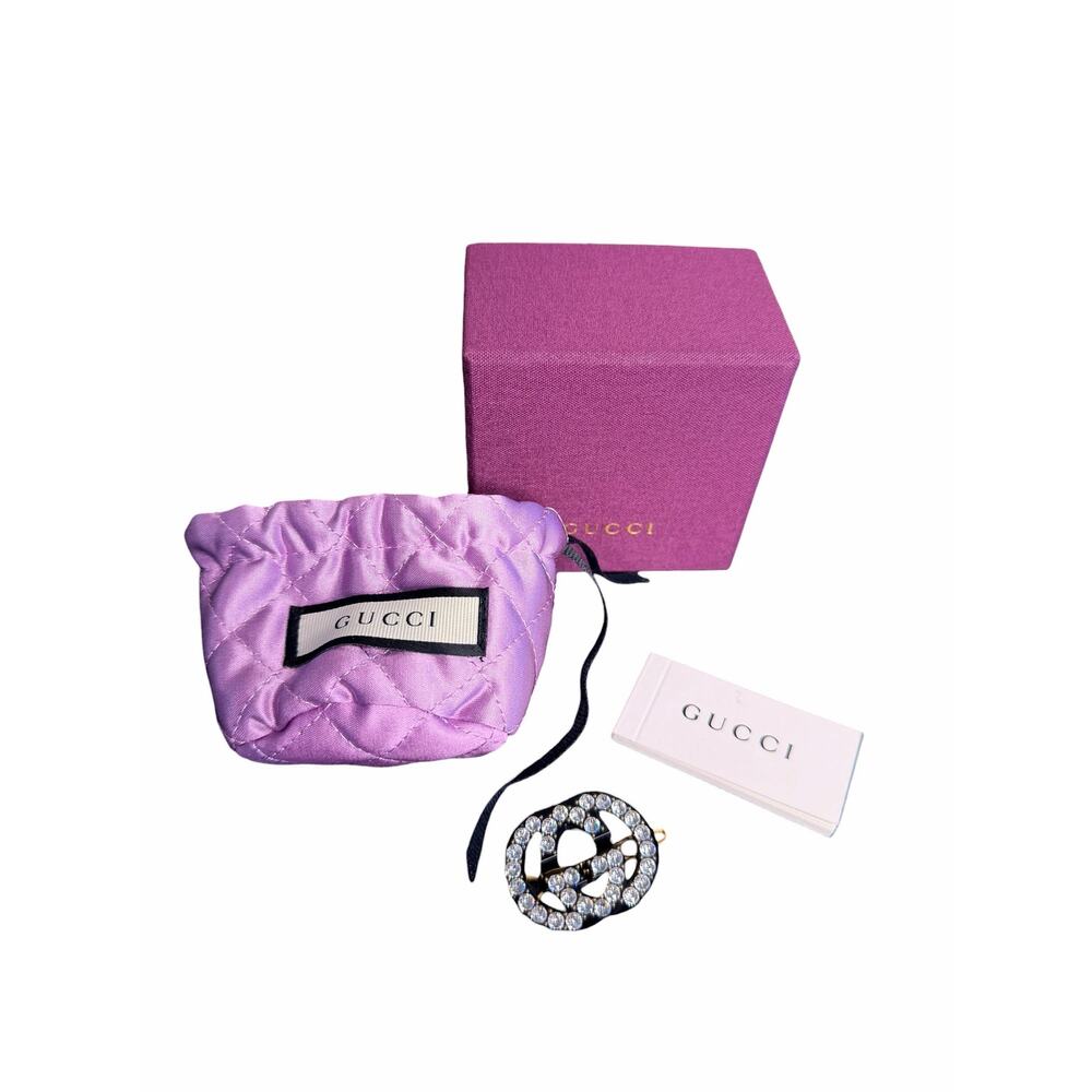 Gucci Crystal Embellished GG Hair Clip w/Pouch and Gift Box - Picture 2 of 9